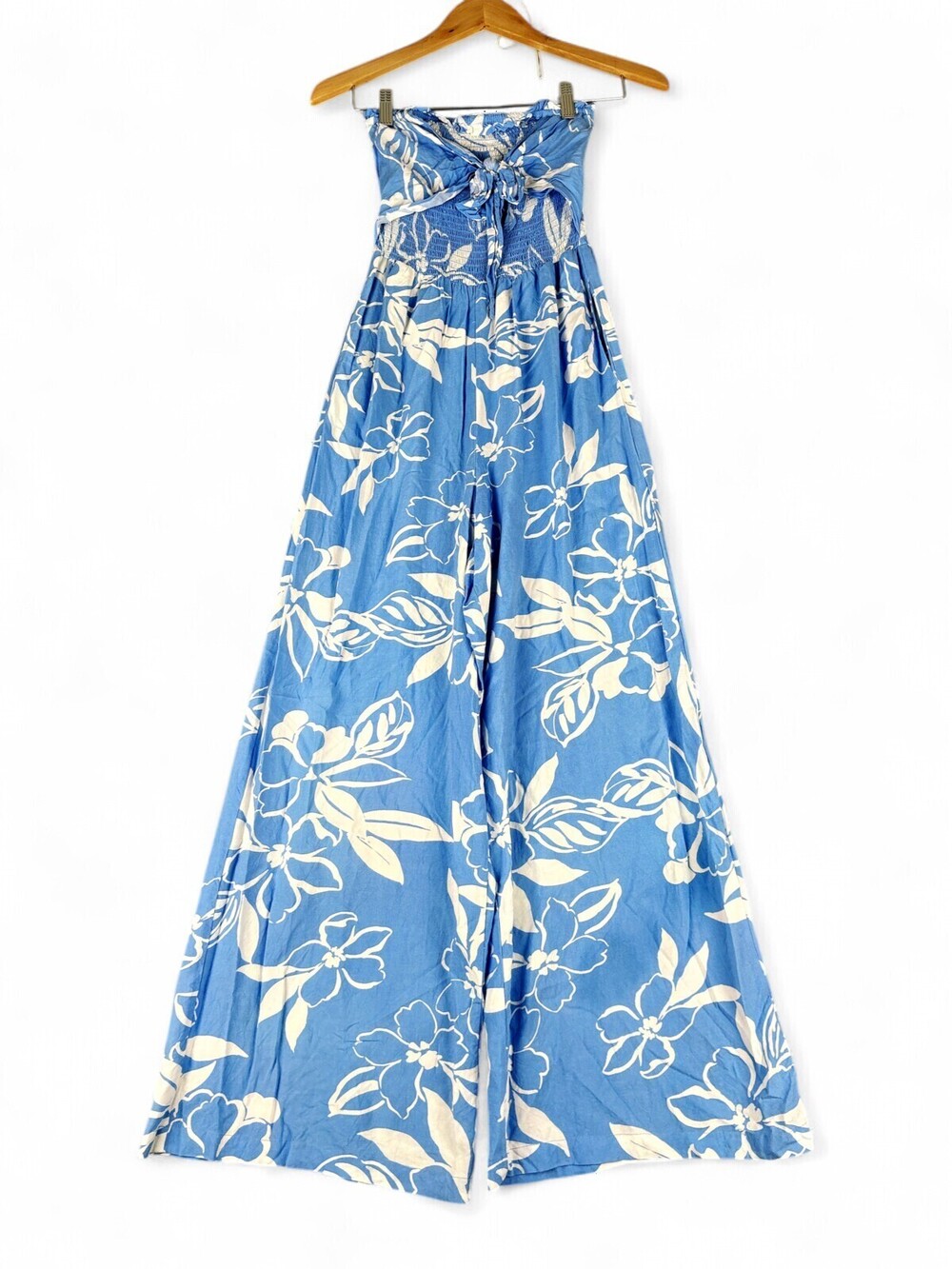 Patrons of Peace Blue Floral Strapless Jumpsuit XS Wide Leg